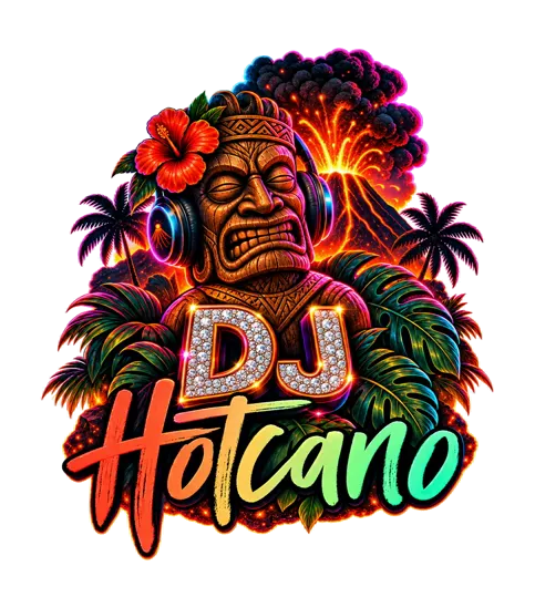 DJ Hotcano’s tropical tiki DJ logo
